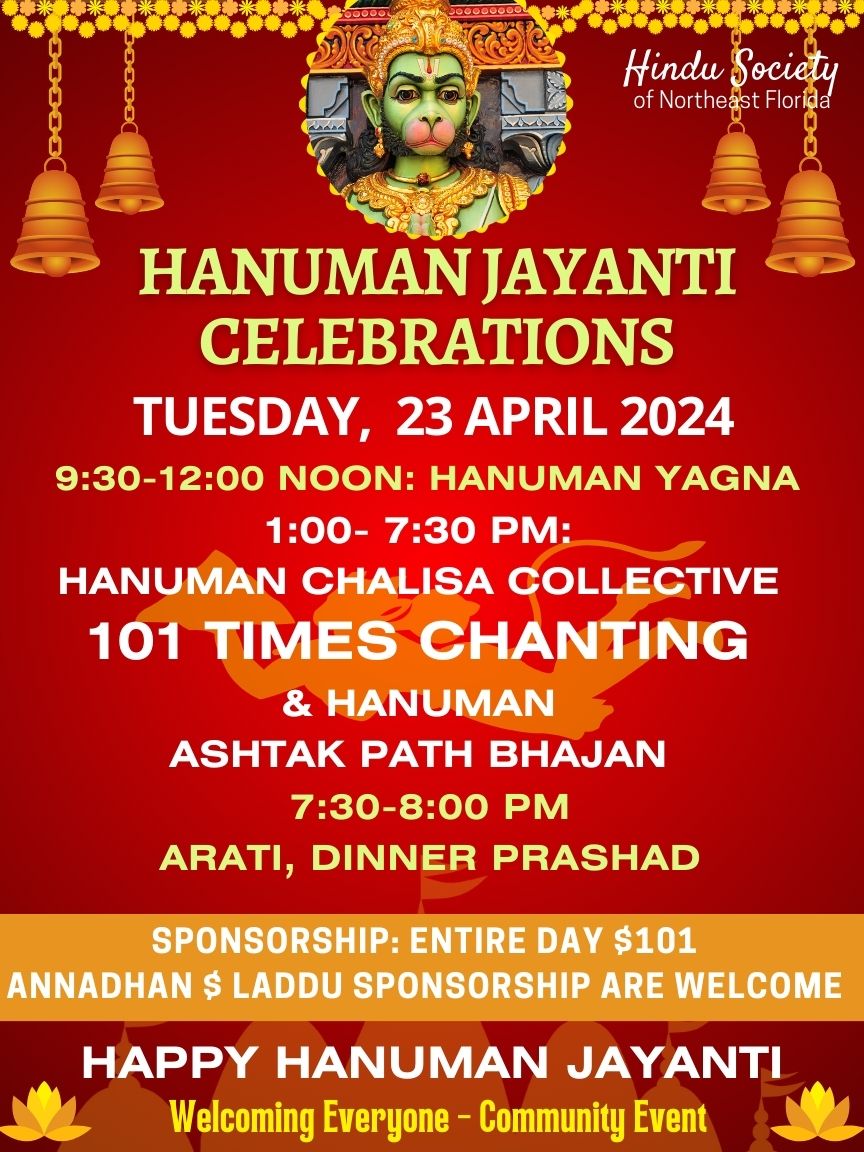 Hanuman Jayanti Celebrations on Tuesday, April 19th 2024